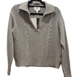 SOLD -Jason Wu Collared V-Neck Sweater Women's S Gray Pullover  NEW